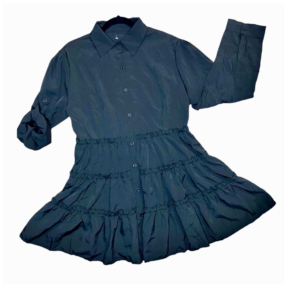 Flowy black Smock shirt dress